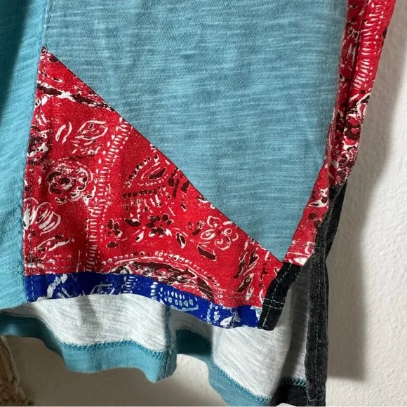 Anthropologie Pilcro Laguna Aqua Surf and Sand Graphic Patchwork Bandana Tee S - Picture 8 of 13